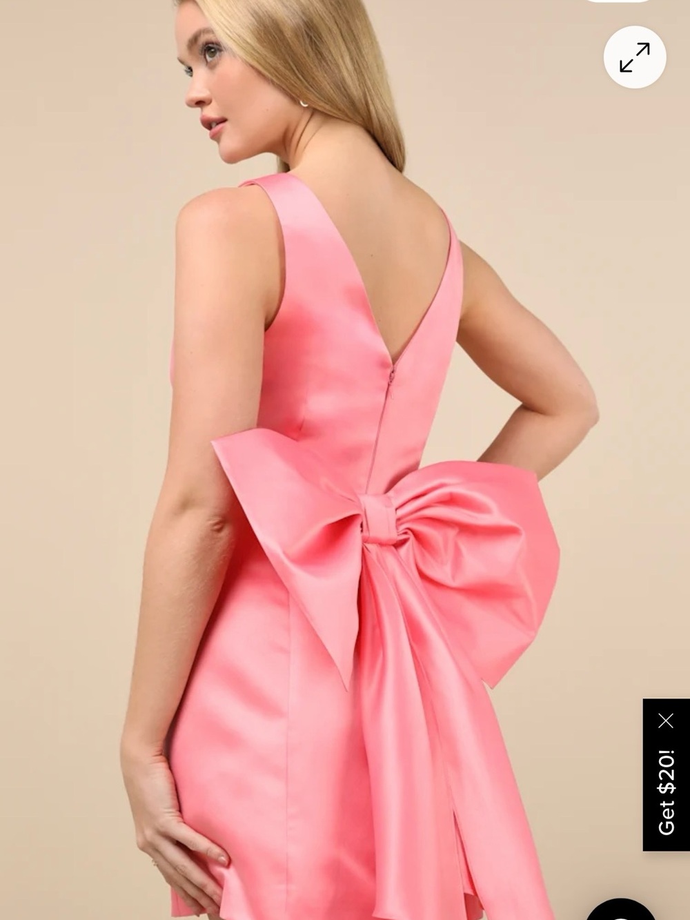 Lulu's Coral Pink Satin V-Back Mini Dress with Statement Bow